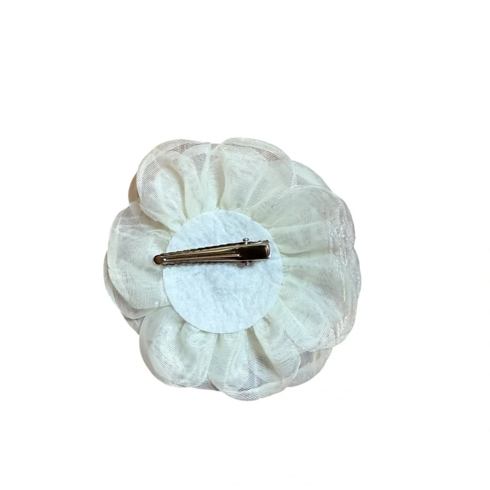 Girls Ivory White Floral Hair Clip Rhinestone Flower Barrette Kids Accessory